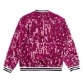 thumbnail image 4 of Mufeng Kids Girl's Sequin Baseball Jacket Long Sleeve Full-zip Bomber Jacket Glitter Coat Hip Hop Outfits Hot Pink 16, 4 of 7