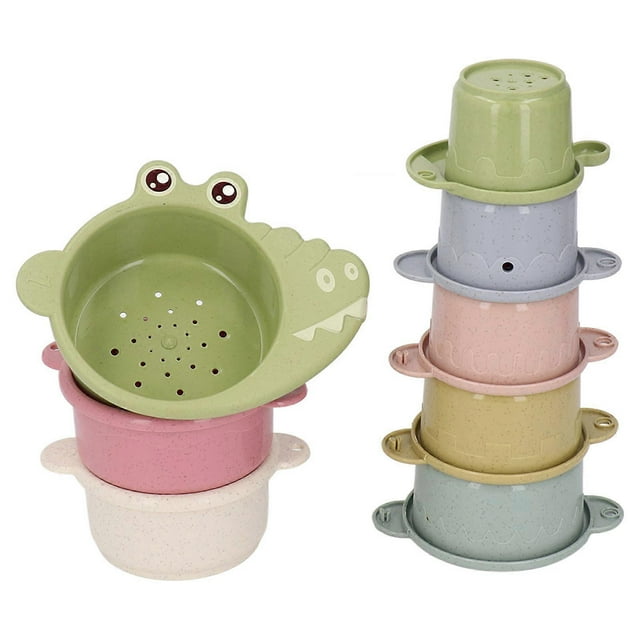 8Pcs Stacking Cups Color Learning Cute Animal Pattern Fun Hollow Out Bottom Educational Toys Baby Shower Toys Gift