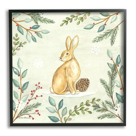 Stupell Industries Winter Rabbit & Pinecone Holiday Painting Black Framed Art Print Wall Art, 12 x 12