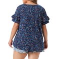thumbnail image 4 of DARING DIVA Women's Plus Soft Tops V Neck Ruffle Sleeve Floral Casual Blouses 1X Dark Blue, 4 of 6
