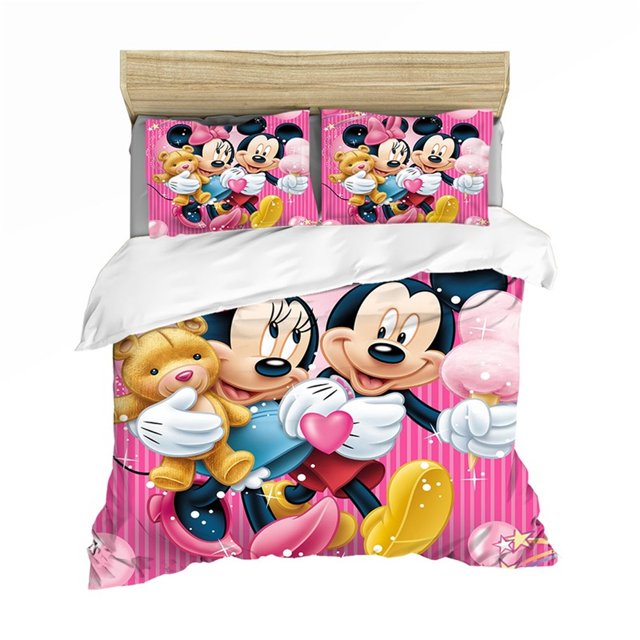 Cartoon Bedding Set Mickey Minnie Duvet Cover Queen King Size White Soft Home Textile Student Child Couple Bed Set