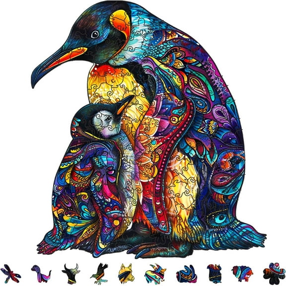 200Pcs Penguin Wooden Jigsaw Puzzles for Adults 11x12inch Animal Wood Puzzle for Colorful Unique Shaped Wooden Puzzle for Birthday Gifts Family Games