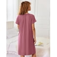thumbnail image 4 of EKOUAER Women's Zip Front Robes Knit Soft Bathrobe Short Sleeves House Coats For Women with Pockets Grey Purple, 4 of 5