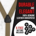 thumbnail image 4 of Hold'Em Men Y-Back Genuine Leather Trimmed Button End Tuxedo Suspenders Many Colors and Designs - Olive (Tall 54" Long), 4 of 7