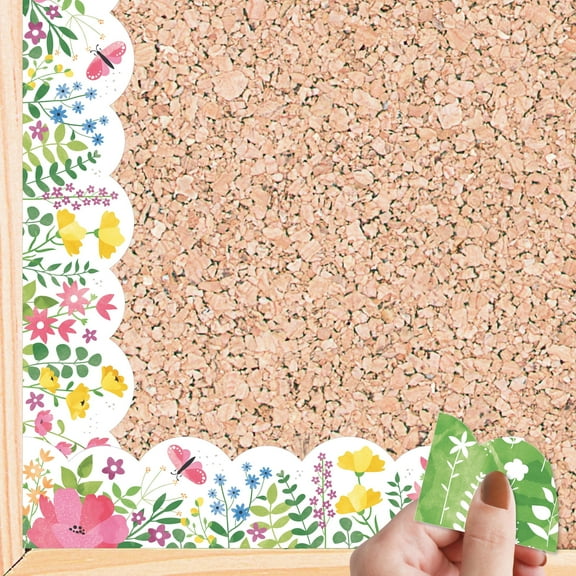 Big Dot of Happiness Spring Flowers - Scalloped Classroom Decor - Bulletin Board Borders - 51 Feet
