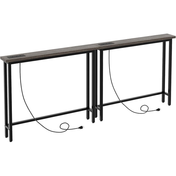 Sunshen 79" Narrow Console Table with Power Outlet 2 Pack, Charcoal Gray | Entryway Table with Charging Station & 4.9 Ft Extension Cord & Adjustable Feet, behind Couch Table for Living Room, Hallway