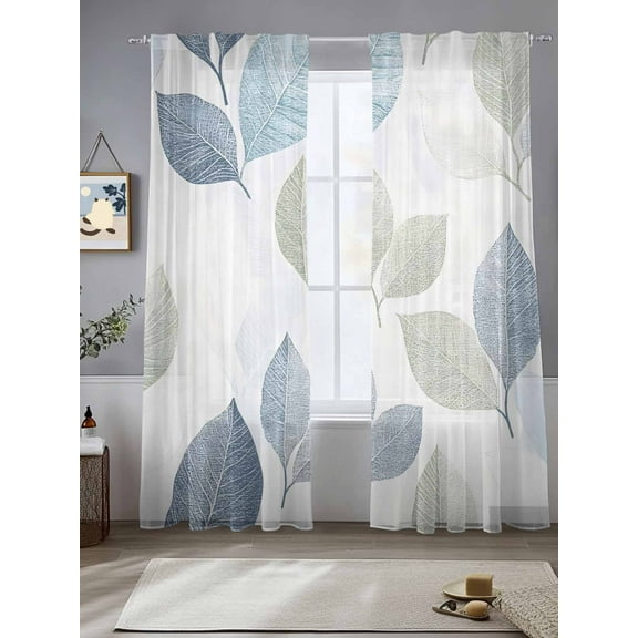 Sage Green Blue Leaves Sheer Curtains for Living Room Bedroom Vintage Rustic Botanical Sheer Curtains 108 Inch Long 2 Panels Set Light Filtering Curtain Window Treatments Drapes for Dining Room