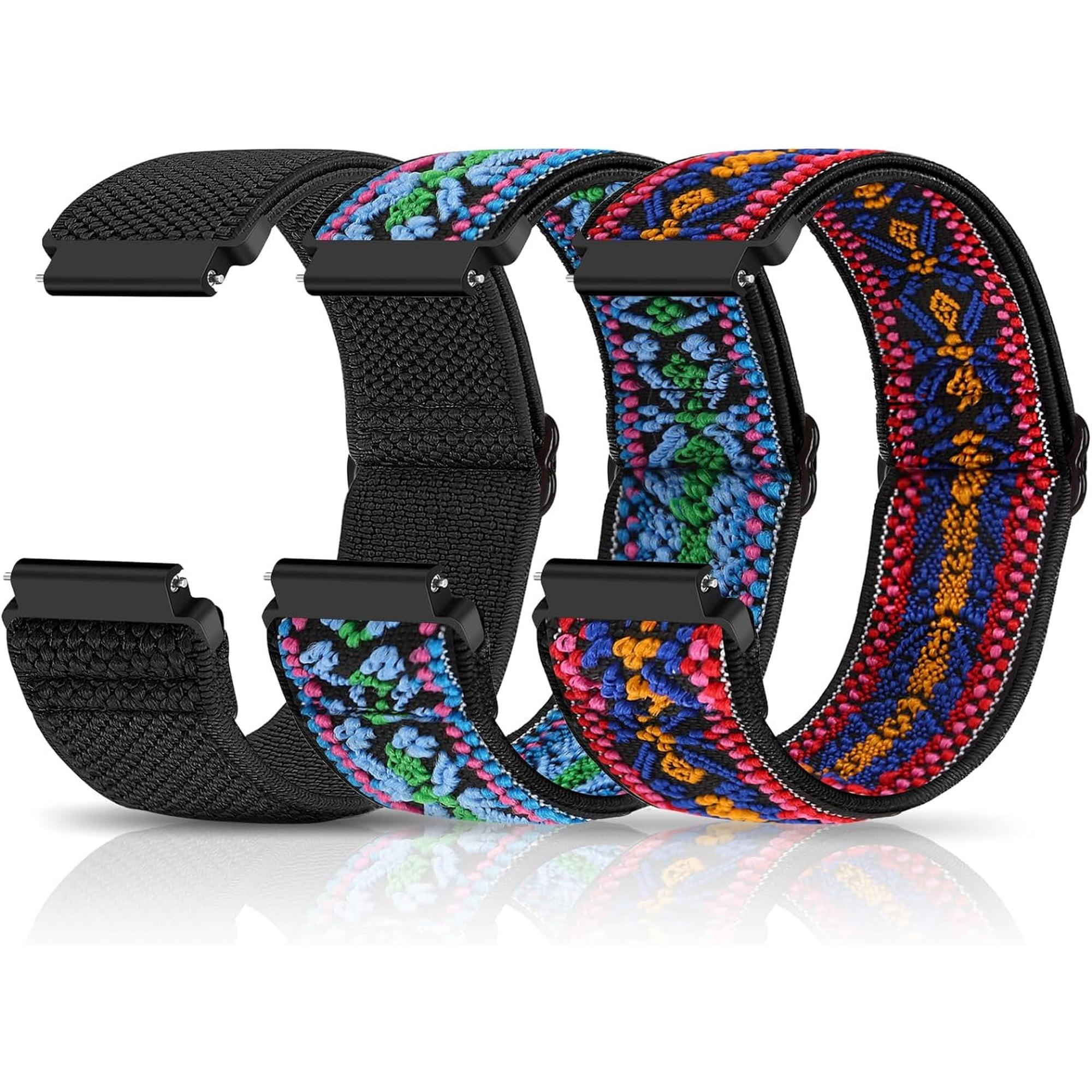KOMI 3 Pack Compatible with 16mm 18mm 19mm 20mm 22mm Watch Bands Quick Release Replacement Wristband,Adjustable Stretchy Nylon Solo Loop Straps Fabric Braided Sport Elastic Bands for Men Women