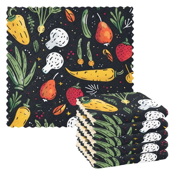 6 Pieces of Kitchen Towels 11x11Inch Kitchen Dish Cloths Kitchen Dish Towels Reuseable Cleaning Cloths Colored Vegetable