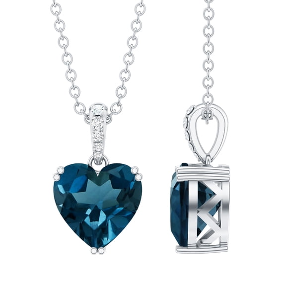 Rosec Jewels London Blue Topaz Heart Pendant Necklace - with Chain (8mm, 2 Ct, AAA Grade) - Blue Topaz Diamond Necklace for Women, 925 Sterling Silver