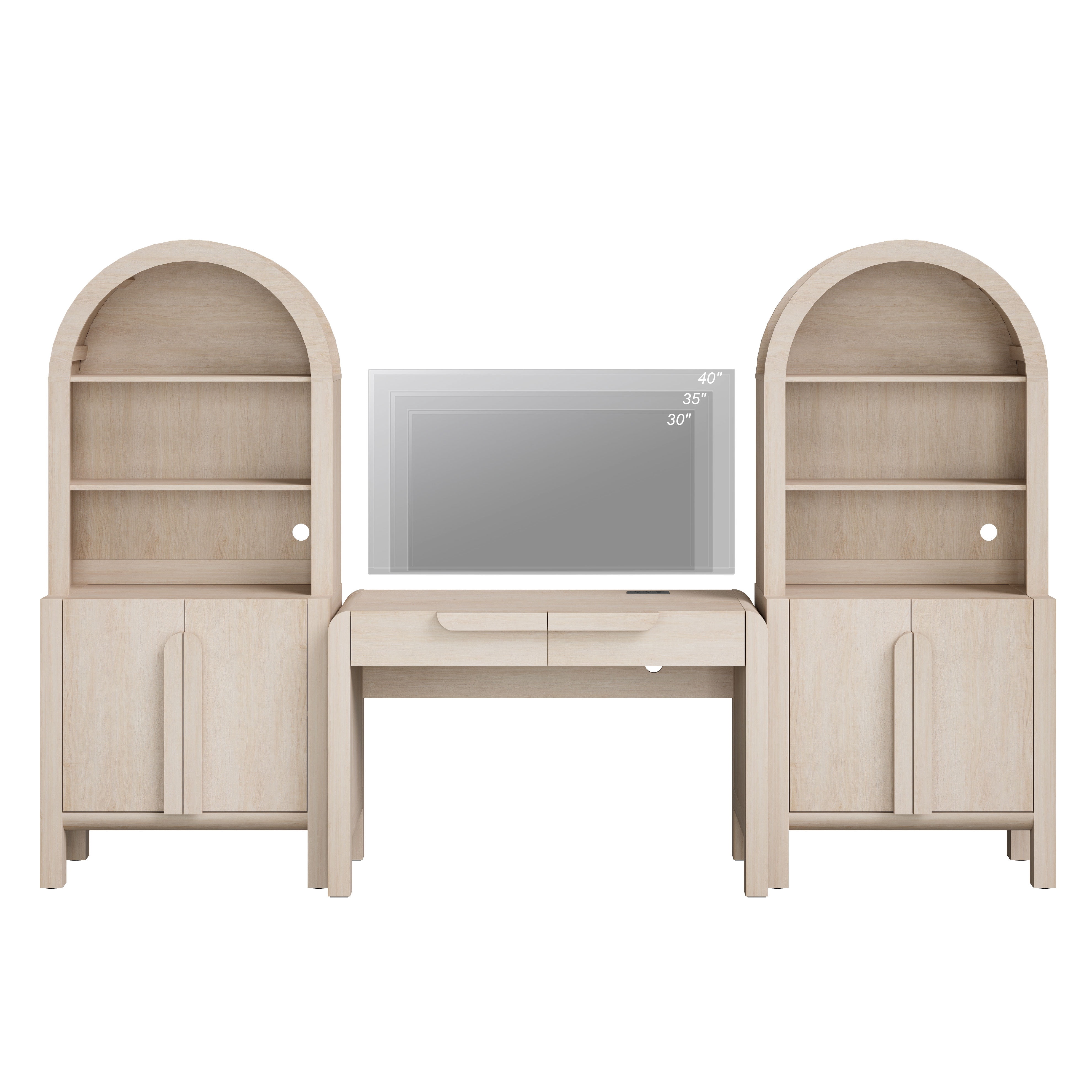 Home Office Set, 47" Modern Executive Desk with Charging Station and Drawers & 2 Piece 71"H Tall 5-Tier Arched Bookcases with Storage Cabinet for Living Room, Bedroom, Home Office