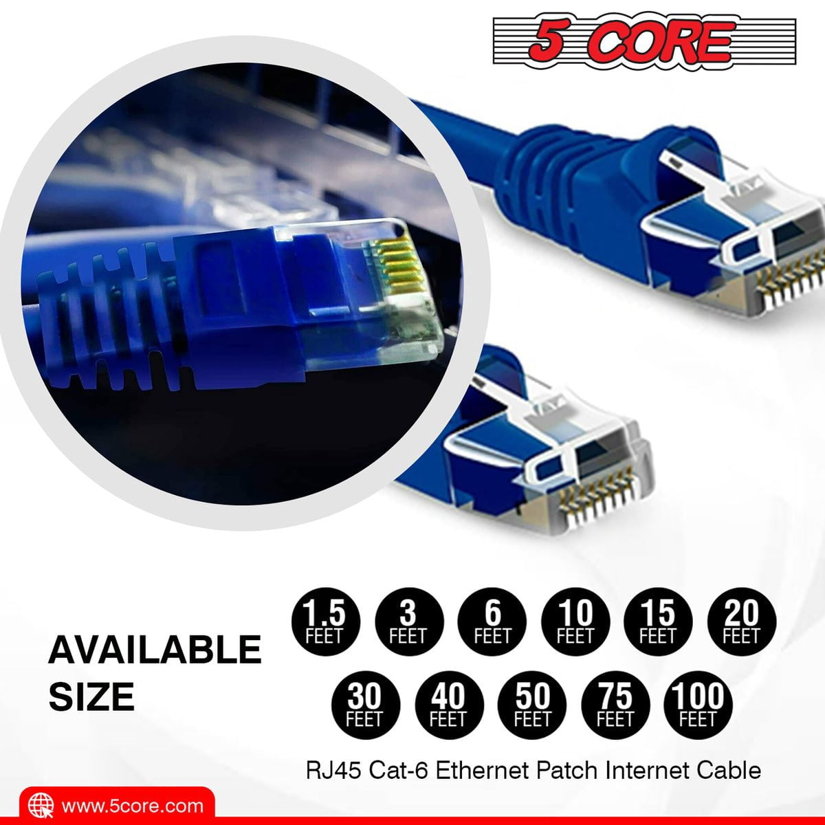 Ethernet Cable 3 ft Long Cat 6 Computer Internet Patch Cord High Speed WiFi RJ45 for Gaming Indoor Outdoor Use - ET 3FT Blue