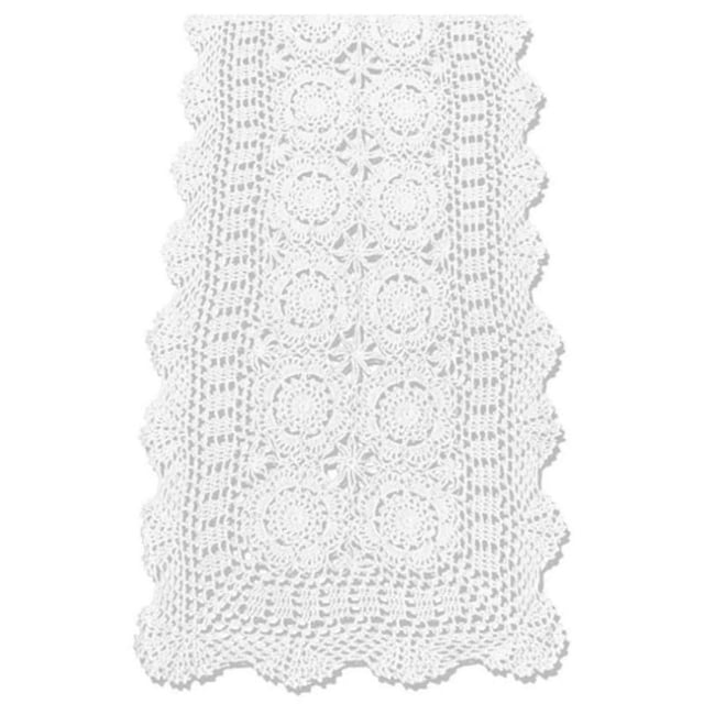 LEEYNEER Chemin de Table en Dentelle Crochetée Fait Main Coton Blanc Rectangle Table Basse Décoration de Commode