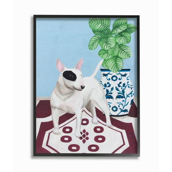 Stupell Industries Dog And Vase Animal Pet Painting Framed Wall Art by Sally B, 16" x 20", Black Framed