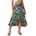 thumbnail image 4 of Falda Tropical Floral con Volantes para Mujeres INSPIRE CHIC, con Nudo Autoadhesivo, Falda de Playa Hawaiana, Corte Lateral, Color Azul Oscuro, Talla L, 4 of 6