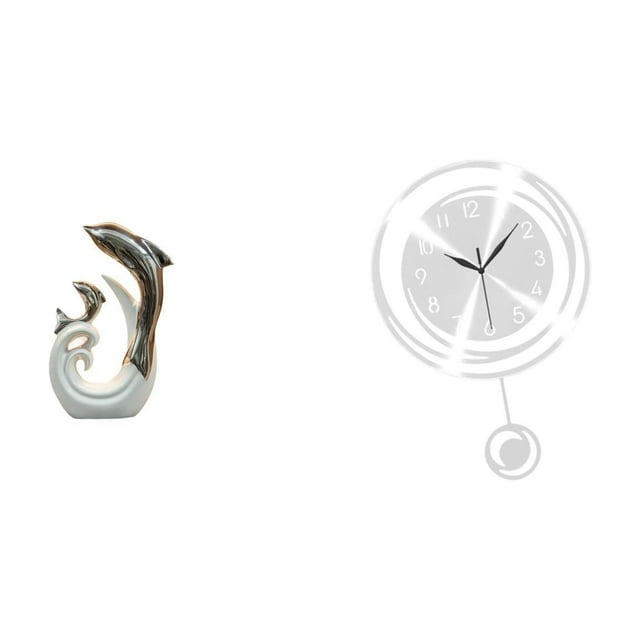Reloj de cerámica con forma de delfín, estatua de arte abstracto moderno, decoración para colgar en la pared, ligero y silencioso, ideal para regalar.