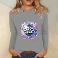 thumbnail image 1 of Styesk Chemises à Manches Longues pour Femmes Nouvel An T-shirt Décontracté Imprimé Col Rond Manches Longues, 1 of 4