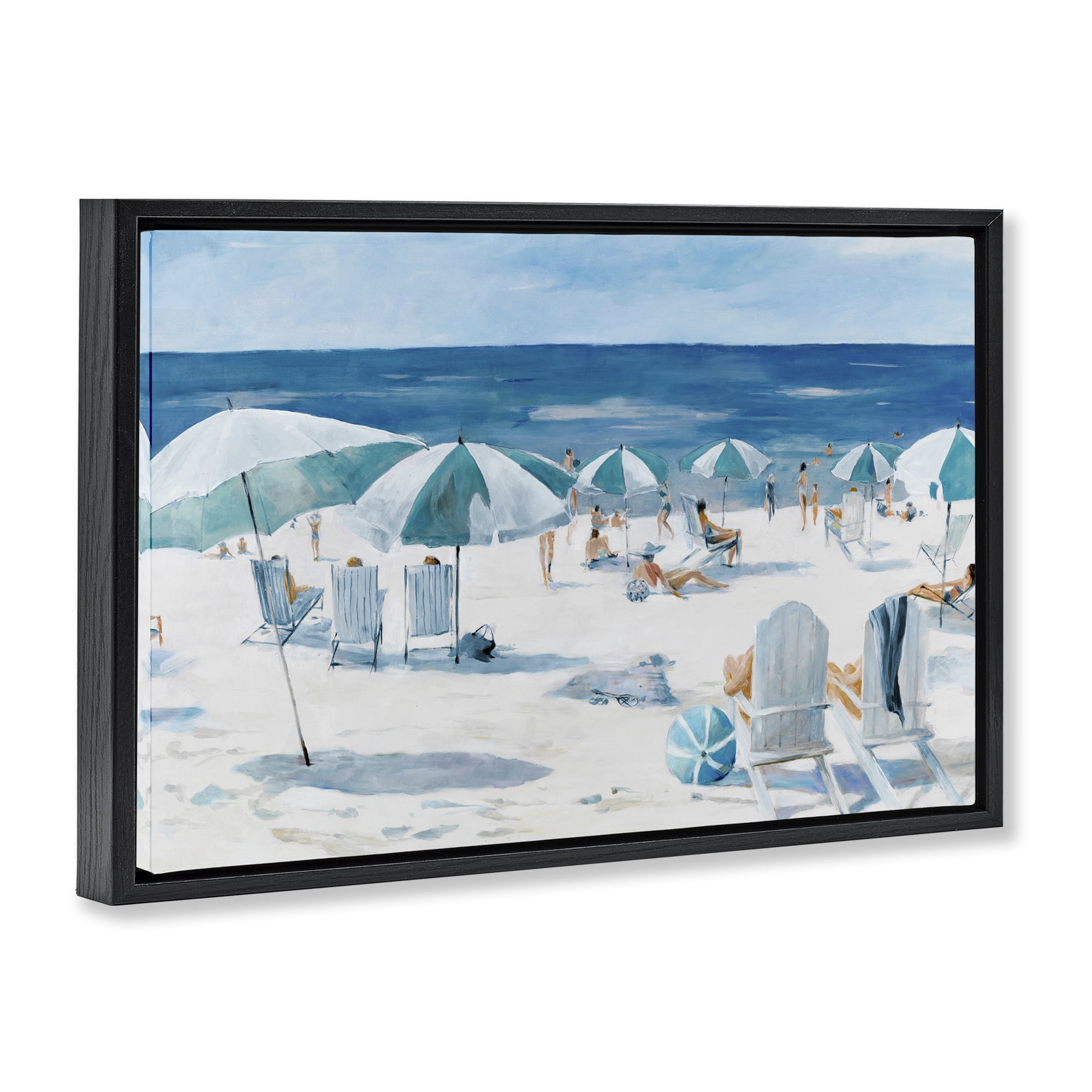 Stupell Industries Umbrella Beach Coastal Scene Black Framed Floater Canvas Wall Art, design by Lorenzo Collective