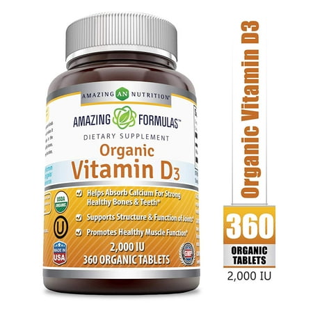 Amazing Formulas Organic Vitamin D3 5000 IU, 360 Tablets - Helps Absorb Calcium for Healthy Bone & Teeth - Supports Structure & Function of Joints - Supports Healthy Muscle