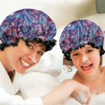 thumbnail image 6 of Shower Caps,Blue Pioneer Flower and Paisley Pattern Waterproof Shower Cap for Women 4 Pieces,Double Reusable Hair Cover for Shower PEVA Elastic Stretch Hem, 6 of 7
