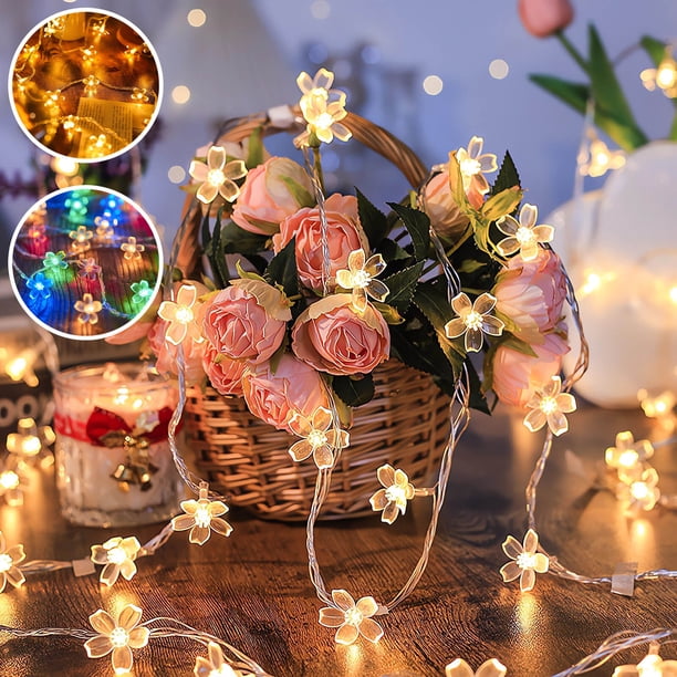 Xihbxyly Guirnalda de Luces Led Sakura, Diseño Floral Decorativo, Luz Cálida y Suave, Impermeable, para Exteriores, Ideal para Dormitorio, Camping, 300 X 3 X 3 Cm.