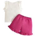 thumbnail image 5 of TOWED22 Toddler Girl Clothes 1-8Y Summer Outfits Off Shoulder Flutter Sleeve Blouse & Denim Shorts 2Pcs Set(Hot Pink,18-24 M), 5 of 8