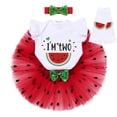 thumbnail image 3 of IBTOM CASTLE Baby Girls Watermelon 1st/2nd Birthday Outfit Princess Ruffle Romper Tutu Skirt Leggings Headband 4pcs Clothes Set 24 Months Red-I'm Two, 3 of 8