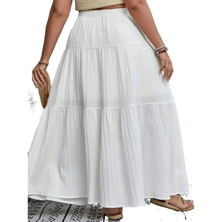 Casual Plain Layered Tiered White Plus Size Skirts Walmart