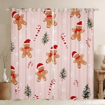 Homewish Cartoon Gingerbread Man Curtains Pack of 2 (42x84 Each),Red Christmas Hat Curtains Blackout,Happy New Year Bedroom Curtains For Boys Kids,Super Cozy Room Decor
