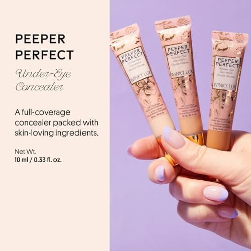Winky Lux Peeper Perfect Under Eye Concealer, Makeup & Eye Brightener, Full Coverage Concealer for Dark Circles, Color Corrector & Eye Primer, With Collagen, Hyaluronic Acid & Vitamin E Light