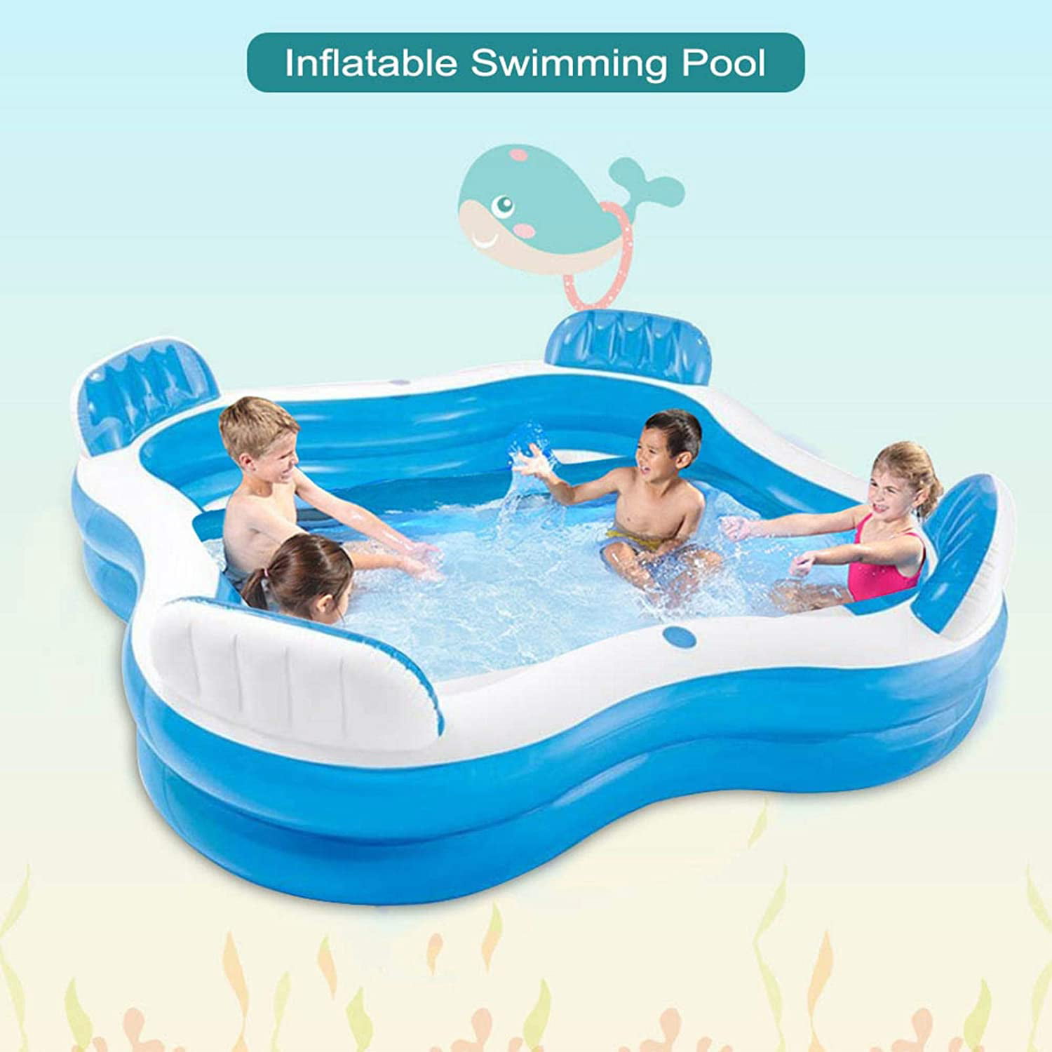 Inflatable Family Swimming Pool with Cup Holders 