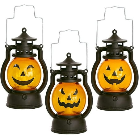

Halloween Pumpkin Lamp Mini Candle Lantern Fall Decor with Hanging Loop Pumpkin Lantern Led Night Light Battery Operated(3PCS)