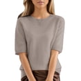 thumbnail image 4 of Women's Short Sleeve Crew Neck Knit Sweater Shirts Business Casual Work Tops Summer Soft Breathable Crew Neck Pullover Tops Lightweight Sweater Tops 2026 Dressy Casual Outfits Khaki Xl, 4 of 6