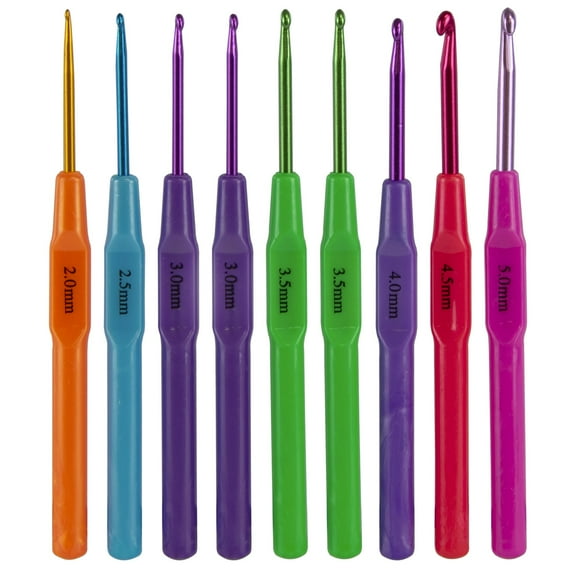 9-Piece Colorful Aluminum Crochet Hook Set with Plastic Handles