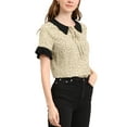 thumbnail image 5 of INSPIRE CHIC Women's Contrast Doll Collar Short Sleeves Polka Dots Tops Blouses M Apricot Black, 5 of 7