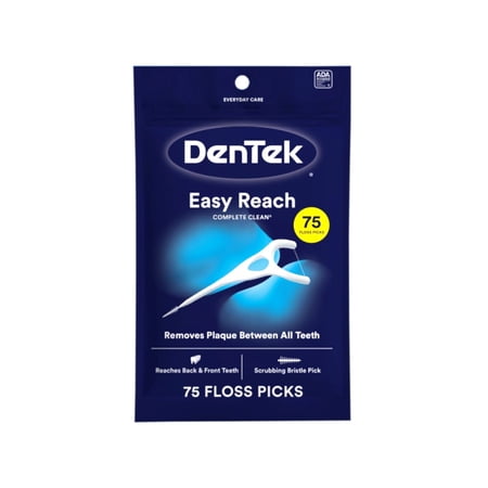 DenTek Complete Clean Easy Reach Floss Picks, No Break & No Shred Floss, 75 Count (Pack Of 6)