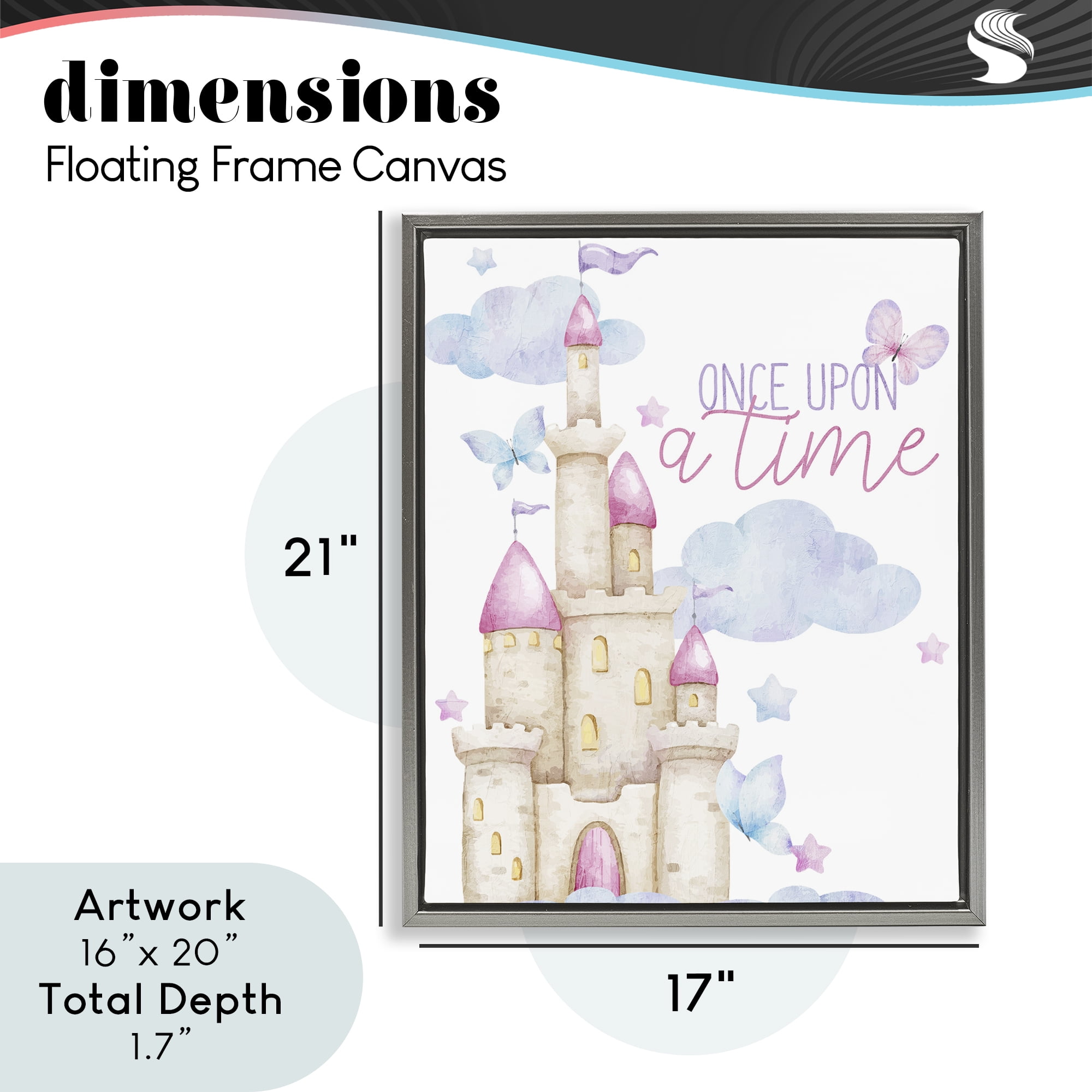 Once Upon A Time Castle Gray Framed Floater Canvas Wall Art, design by Kim Allen
