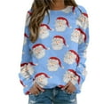 thumbnail image 1 of Bmisegm T-Shirt à Manches Longues pour Femmes, Col Rond, Imprimé, Bleu TTG, 1 of 5