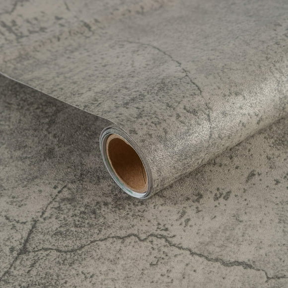 JSEVEM Matte Brown Grey Cement Concrete Wallpaper Industrial Retro Faux Countertops Contact Paper Removable Peel and Stick Vinyl Wall Paper Decorative for Garage Pantry Closet Basement 15.74"×354.3"