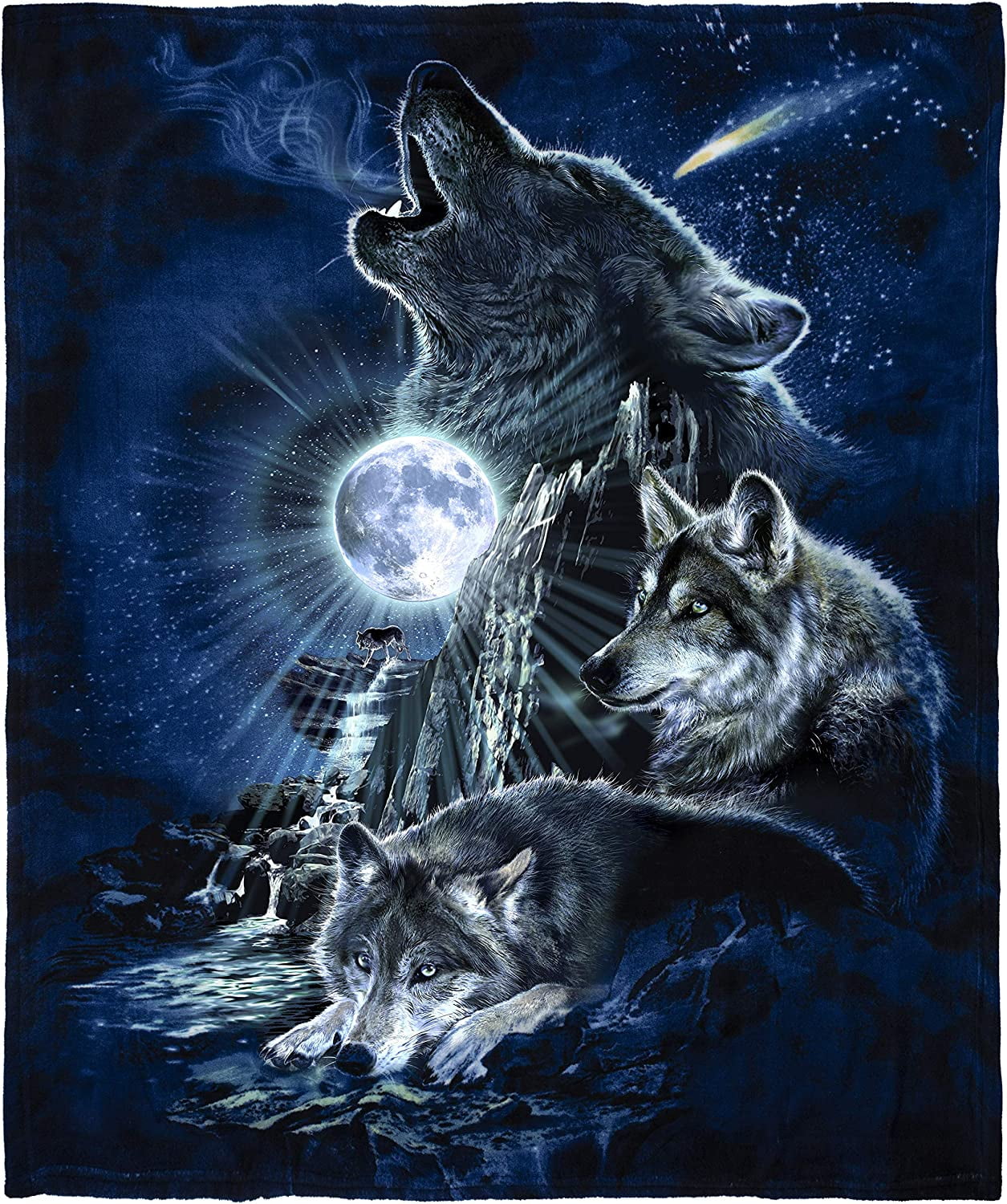 Wolf Throw Blanket 50" x 60" Royal Plush Raschel "In Harmony" Soft Warm Wolves 