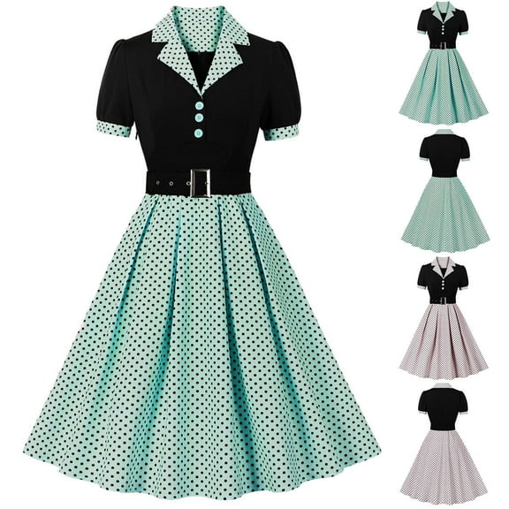 Jacenvly New Prom Dresses for Juniors Women's Retro Court Style Mid Length Dress Women Cocktail Dresses Green Xxl