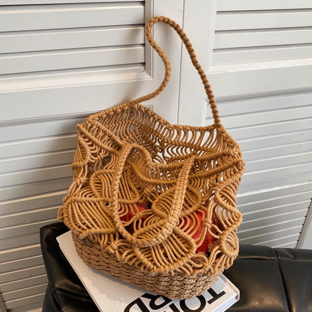 Bolsos de hombro de playa de verano Bolso de mano tejido para mujer ahuecado para viajes (caqui) Sywqhk Para Estrenar