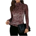 thumbnail image 2 of Roncen Womens Slim Fit Velvet Burnout Top Cowl Neck Long Sleeve See Through Shirt Blouses Tops, 2 of 7