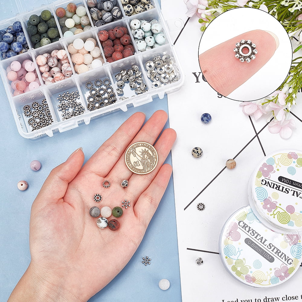 DIY Stretch Bracelets Making Kits Including Frosted Round Beads Alloy Spacer Beads Iron Beading Needles