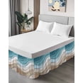 thumbnail image 4 of Turquoise Brown Bed Skirt Cal King Size, Teal White Geometric Gradient Stripes Wrap Around Bed Skirting with Adjustable Elastic Strap, Dust Ruffled Pleated Bedskirts 18 Inch Drop for Bedroom Beds, 4 of 9