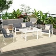 thumbnail image 2 of 4 Pcs Aluminum Patio Furniture Set Modern Outdoor Sofa with Water-Resistant Cushions, Metal Patio Conversation Set with Dining Table for Balcony, Front Porch, Backyard, White, 2 of 9
