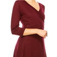 thumbnail image 5 of Moa Collection Women's Solid Wrap Dress – 3/4 Sleeve V-Neck with Waist Tie, 5 of 6
