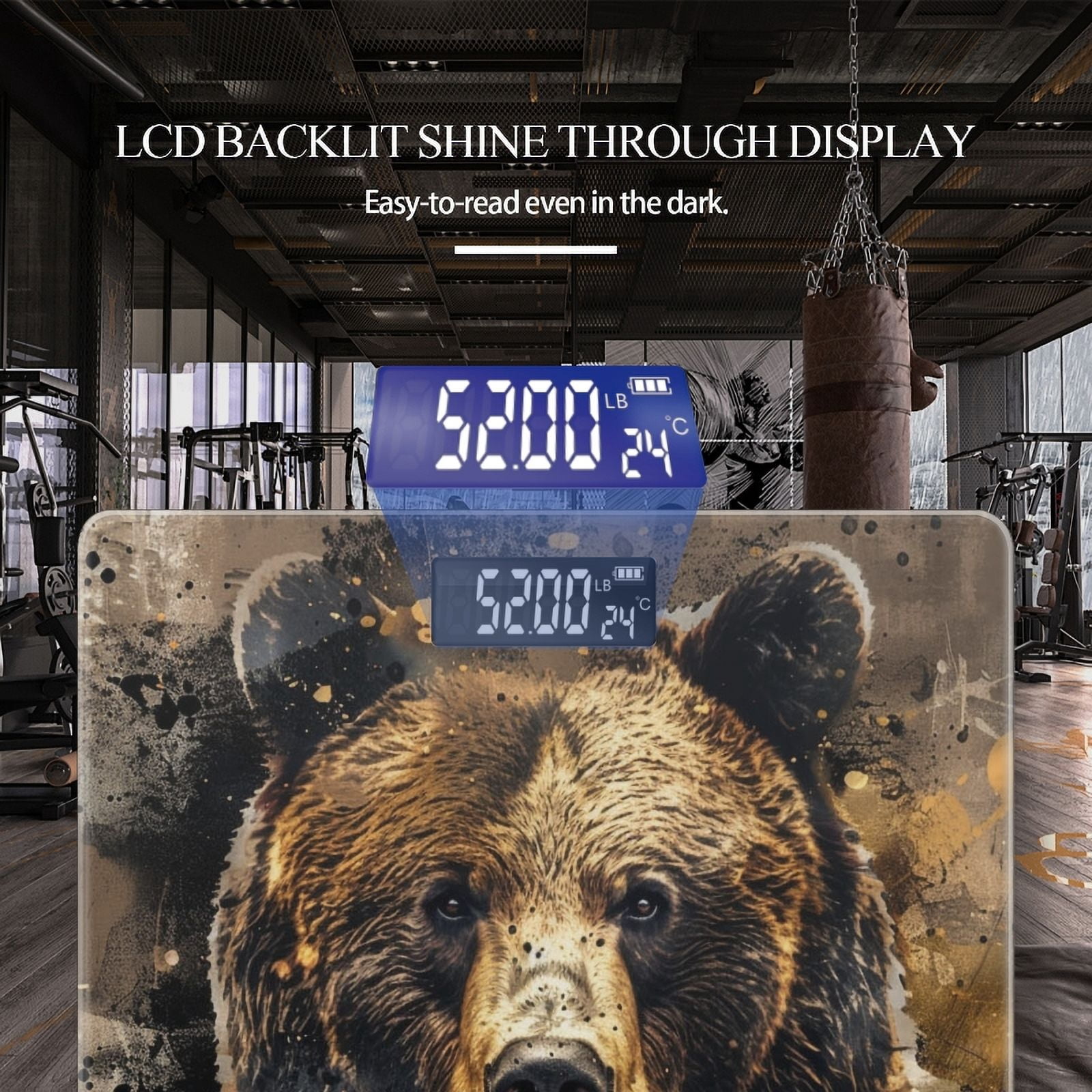 High Precision Body Weight Scale Smart Bathroom Scales with Large LCD Display(400lbs),Decorative for Bedroom-Bear Portrait In The Style Of Watercolor Splatter