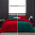 thumbnail image 2 of DNG Creations 3 Piece Solid Reversible Diamond Pattern Comforter 550 GSM All Season 800 TC, 100% Egyptian Cotton - Oversized Queen - Size ( Teal/Red Colour ), 2 of 7