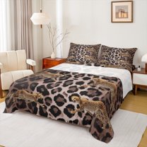Feelyou Brown Rustic Cheetah Bed Sheets for Adult, Old Fashion King Sheets, Modern Leopard Print Sheet Set, Super Cozy Room Decor, 4-Piece